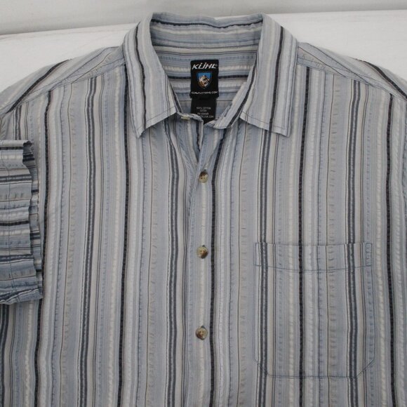 Kuhl Shirt Men’s XL seersucker Cotton Striped Hiking Short Sleeve Button Up - Picture 1 of 13